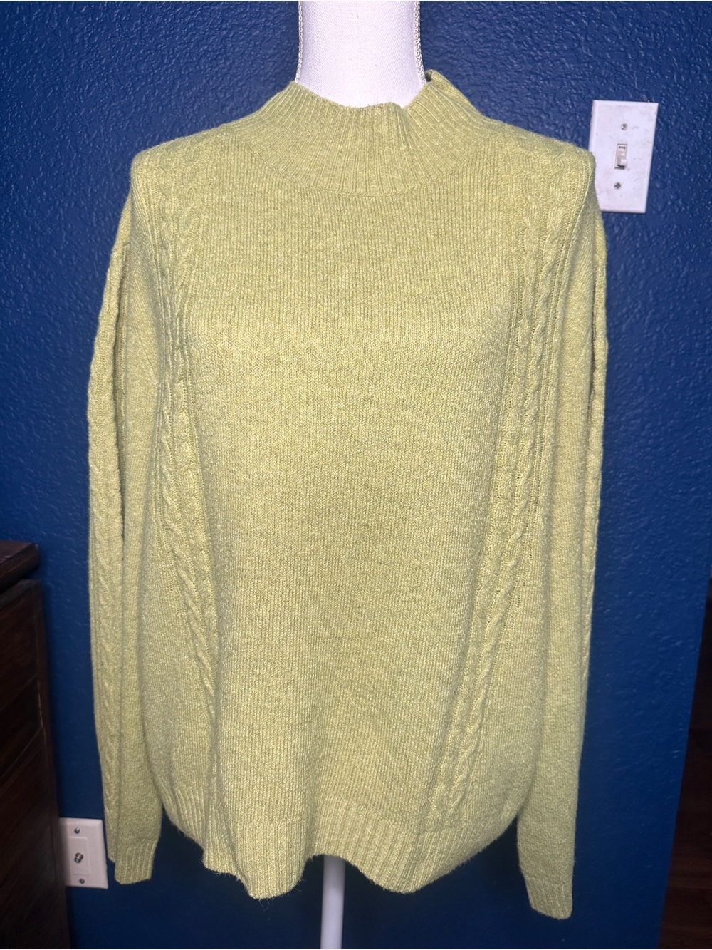 Chelsea & Violet Light Green Cable-Detail Mock Neck Sweater Size XL NWT